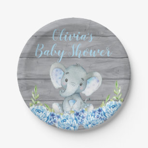 Assiettes En Carton Plaque à papier de baby shower bleu d'éléphant