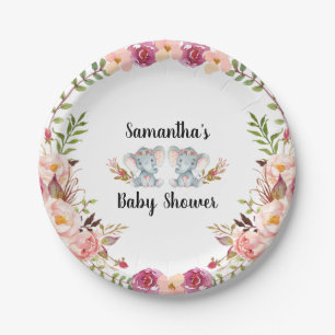 Assiettes En Carton Plaque à papier de baby shower jumeau d'éléphan