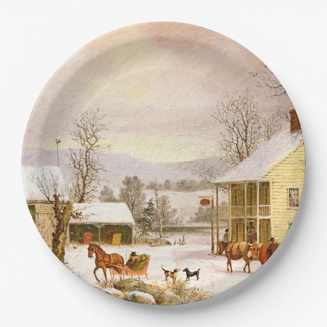 Assiettes En Carton Plaque à papier de cheval de Sleigh de neige (Devant)