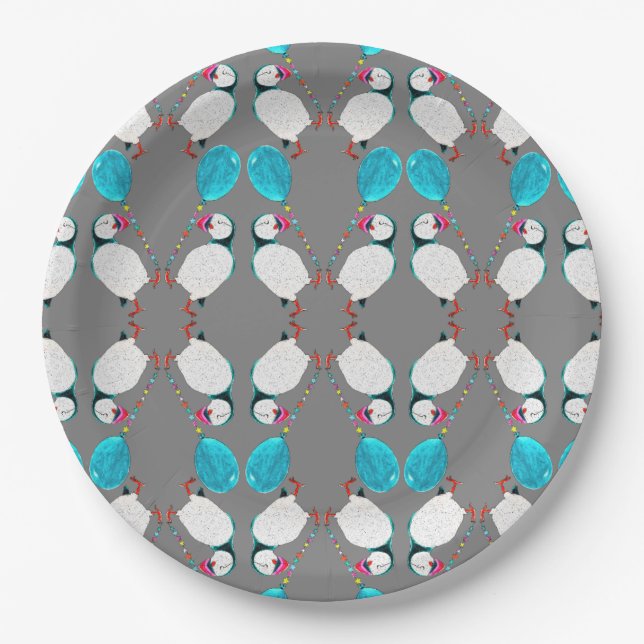 Assiettes En Carton Plaque à papier de macareux et de ballon (Devant)