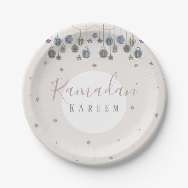 Assiettes En Carton Plaque à papier de Ramadan Kareem pour le mois (Devant)