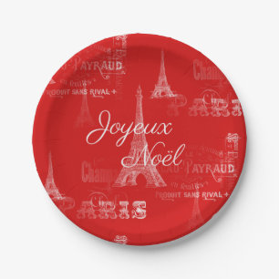 Assiettes En Carton Plaque à papier rouge de Noël de Paris Joyeux No