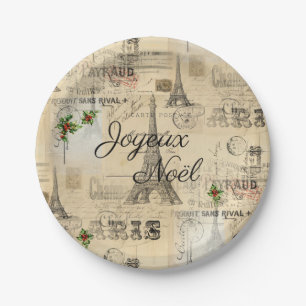 Assiettes En Carton Plaque à papier vintage de Noël de Paris Joyeux