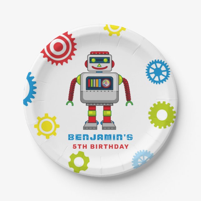 Assiettes En Carton Plaque Anniversaire de enfant robotique (Devant)