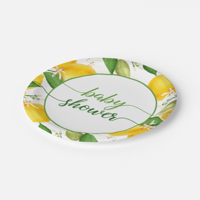 Assiettes En Carton Plaque Baby shower citron (Angle)