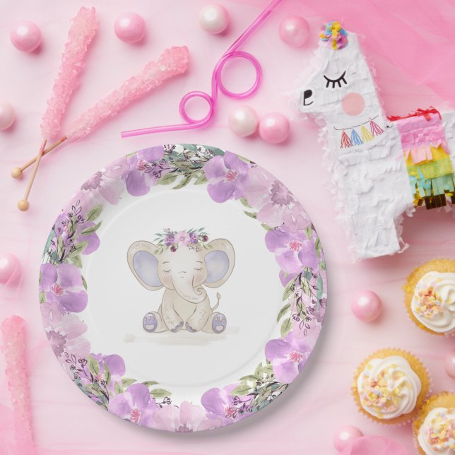 Assiettes En Carton Plaque Baby shower Elephant Baby Girl (Fête)