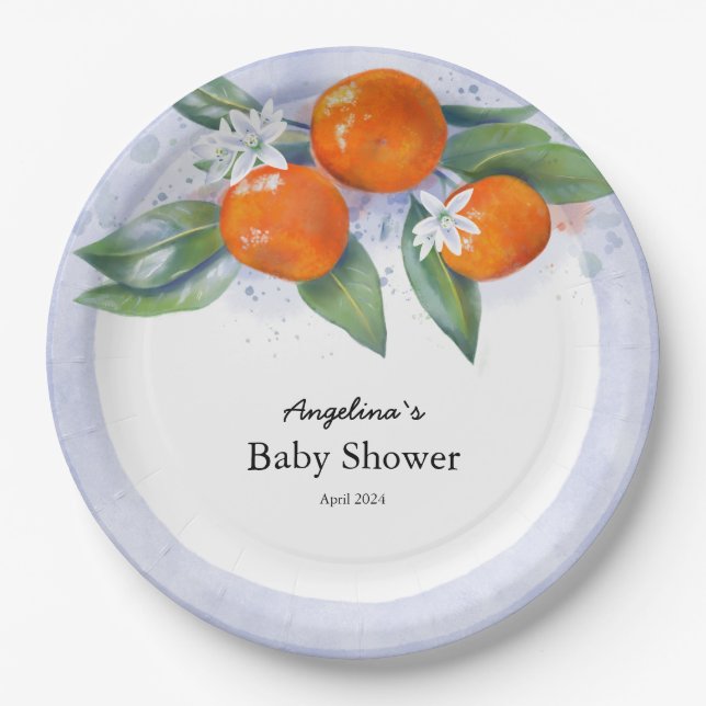 Assiettes En Carton Plaque baby shower Party avec mandarine (Devant)