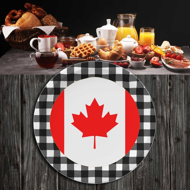 Assiettes En Carton Plaque Canada, plaid de buffle et drapeau canadien (Créateur téléchargé)