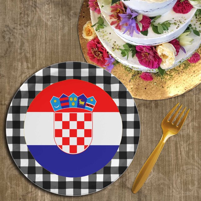 Assiettes En Carton Plaque Croatie, plaid de buffle & Drapeau croate (Créateur téléchargé)