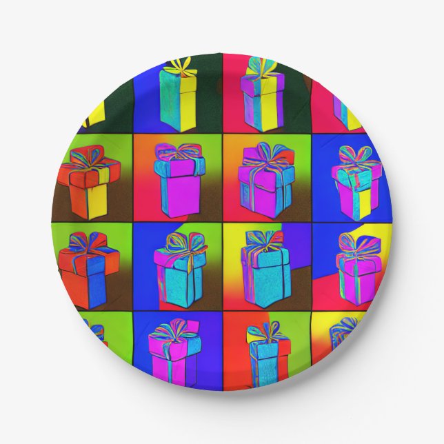 Assiettes En Carton Plaque d'anniversaire avec design cadeau (Devant)