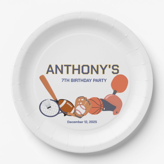Assiettes En Carton Plaque d'anniversaire de sport toute étoile (Devant)