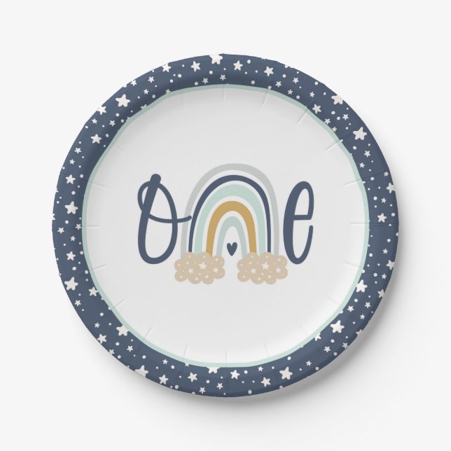 Assiettes En Carton Plaque d'anniversaire moderne Rainbow First Birthd (Devant)