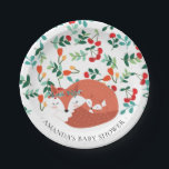 Assiettes En Carton Plaque de Baby shower de 7 po pour bois<br><div class="desc">Joli baby shower de renard boisé sur arrière - plan fleuri coloré. Objets correspondants disponibles dans notre boutique.</div>