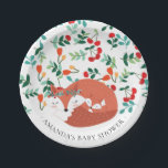 Assiettes En Carton Plaque de Baby shower de 7 po pour bois<br><div class="desc">Joli baby shower de renard boisé sur arrière - plan fleuri coloré. Objets correspondants disponibles dans notre boutique.</div>