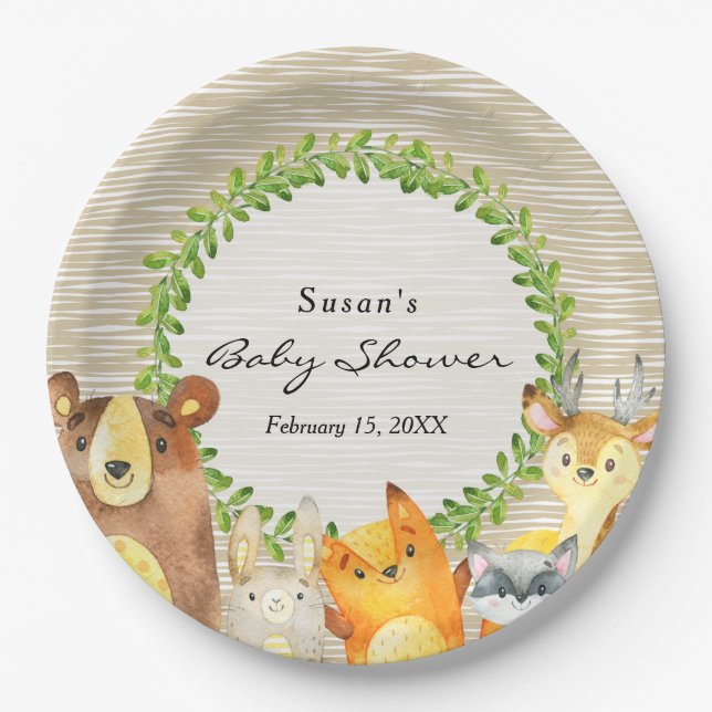 Assiettes En Carton Plaque de Baby shower de bois (Devant)