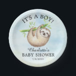 Assiettes En Carton Plaque de Baby shower de fentes 7 po<br><div class="desc">Mélange paresse pour un baby shower garçon avec le plus doux parfum bébé mis sur un arrière - plan d'aquarelle bleu.   Articles correspondants disponibles dans notre boutique.</div>