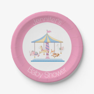 Assiettes En Carton Plaque de Baby shower du carousel animal pastel