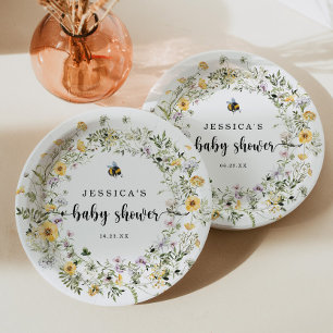 Assiettes En Carton Plaque de Baby shower Rustique Fleur sauvage abeil