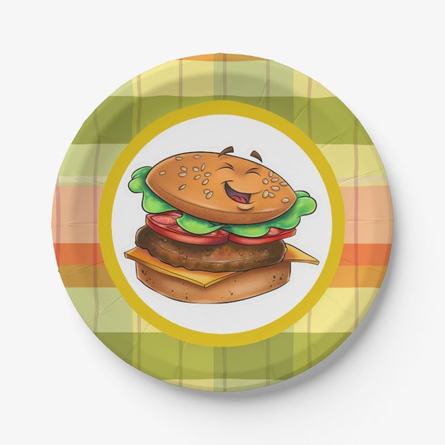 Assiettes En Carton Plaque de Cheeseburger Cartoon Cute (Devant)