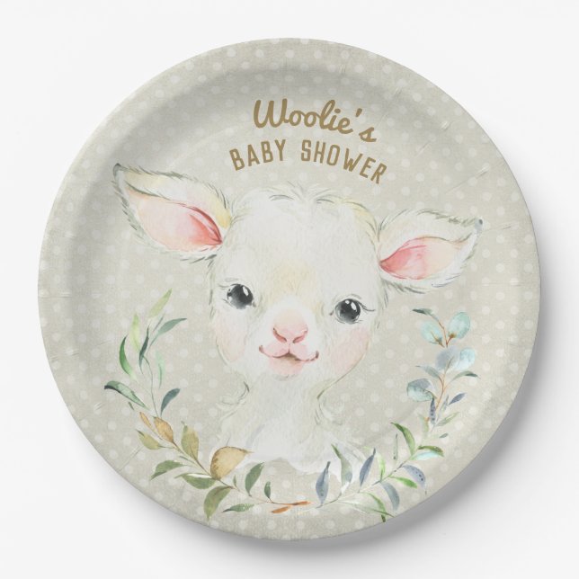 Assiettes En Carton Plaque de dessert Neutral Woolie Lambert - Baby sh (Devant)