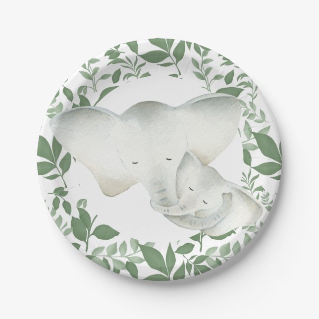Assiettes En Carton Plaque de fête d'éléphant unisex maman et bébé (Devant)