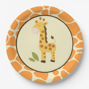 Assiettes En Carton Plaque de girafe orange / Jardin de la jungle
