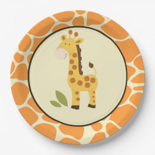 Assiettes En Carton Plaque de girafe orange / Jardin de la jungle