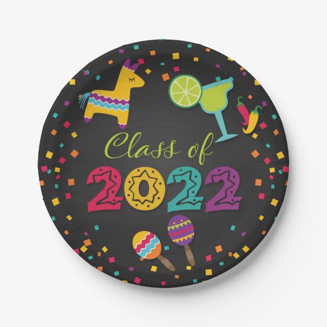 Assiettes En Carton Plaque de graduation Fiesta - Classe de 2022 (Devant)