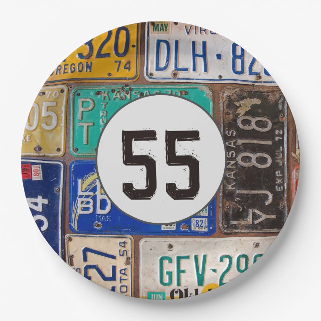 Assiettes En Carton Plaque de licence rouillée 55e anniversaire (Devant)