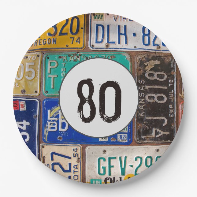 Assiettes En Carton Plaque de licence rouillée 80e anniversaire (Devant)