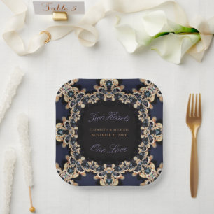 Assiettes En Carton Plaque de Mariage vintage Sapphire Blue Gold Gems