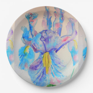 Assiettes En Carton Plaque de Motif de papier à fleurs Blue Iris
