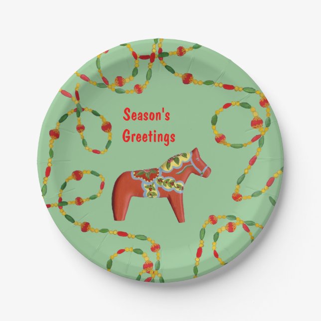 Assiettes En Carton Plaque de Noël Dala Horse (Devant)