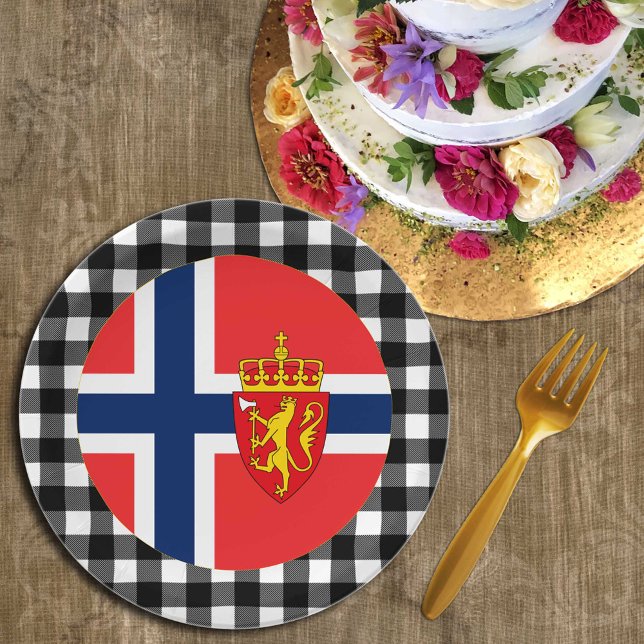 Assiettes En Carton Plaque de Norvège, plaid de buffle et drapeau norv (Créateur téléchargé)