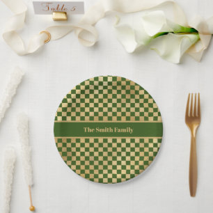 Assiettes En Carton Plaque de papier À damiers or vert