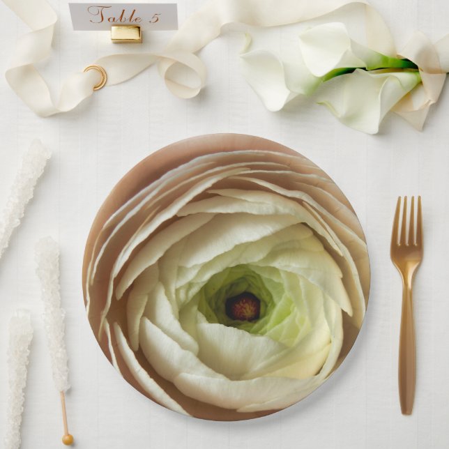 Assiettes En Carton Plaque de papier à fleurs Ranunculus (Mariage)