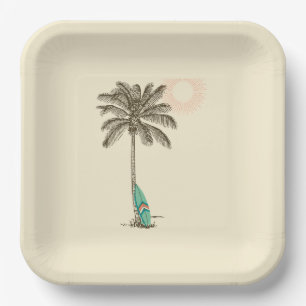 Assiettes En Carton Plaque de papier à pâte de plage tropicale