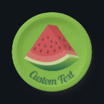 Assiettes En Carton Plaque de papier à tranche de pastèque<br><div class="desc">Tranches de pastèque rouge mûre. Texte personnalisé.</div>