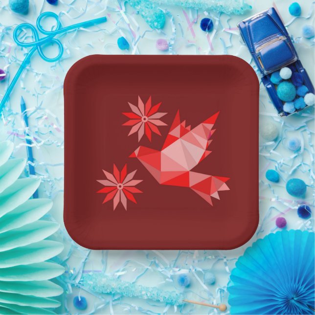 ASSIETTES EN CARTON PLAQUE DE PAPIER AVEC BEAU ART D'OISEAU ET DE FLEU (Fête)