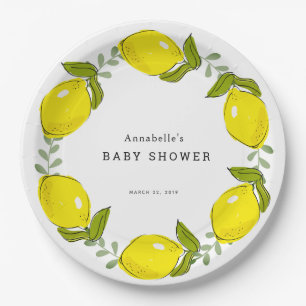 Assiettes En Carton Plaque de papier Baby shower blanc citron vert