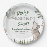Plaque de papier Baby shower de loup de forêt