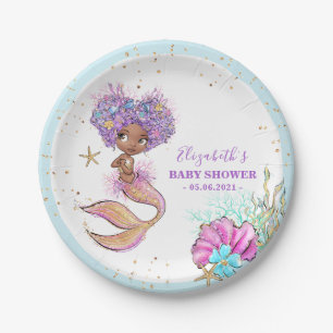Assiettes En Carton Plaque de papier Baby shower de sirène afro-amér