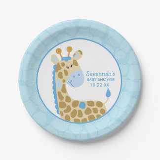 Assiettes En Carton Plaque de papier Baby shower en Giraffe Bleue