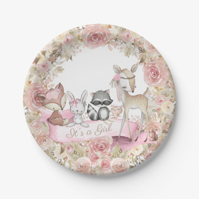 Assiettes En Carton Plaque de papier Baby shower pour animaux de bois  (Devant)