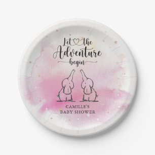 Assiettes En Carton Plaque de papier Baby shower Twins Elephants