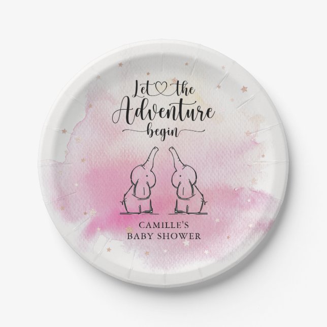 Assiettes En Carton Plaque de papier Baby shower Twins Elephants (Devant)