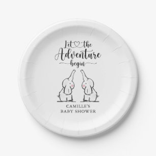 Assiettes En Carton Plaque de papier Baby shower Twins Elephants