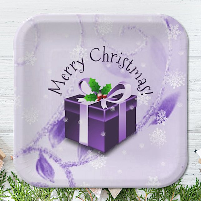 Assiettes En Carton Plaque de papier cadeau de Noël pourpre (Purple Christmas Gift Paper Plates)