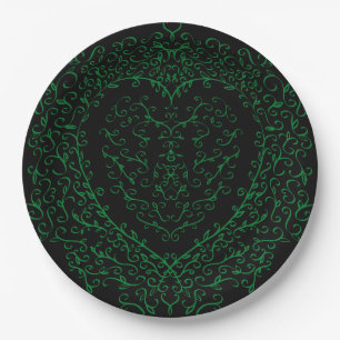 Assiettes En Carton Plaque de papier cardiaque gothique vert et noir 2
