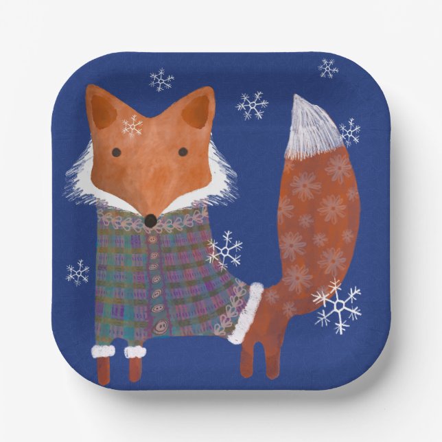 Assiettes En Carton Plaque de papier Carré de 7 pouces Winter Fox (Recto)